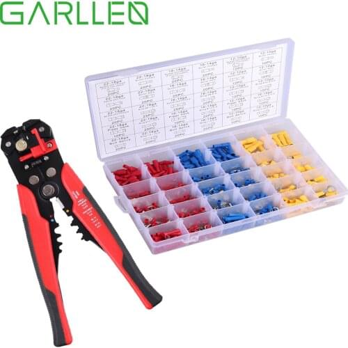 GARLLEN Multifunctional Alloy Steel Wire Stripping Trimming Crimping Plier + 500pc Crimp Connectors Tool Set for Electrical Work