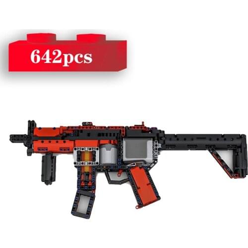 MP5 Submachine Gun Model Building Blocks High-Tech Military Motor Power Pistol Bricks Toys for Children Boys Outdoor Gifts