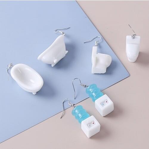 Fashion Exaggerated Creative Mini Bathtub Toliet Water dispenser Drop Earrings for Female Funny Trendy Dangle Earrings for Women