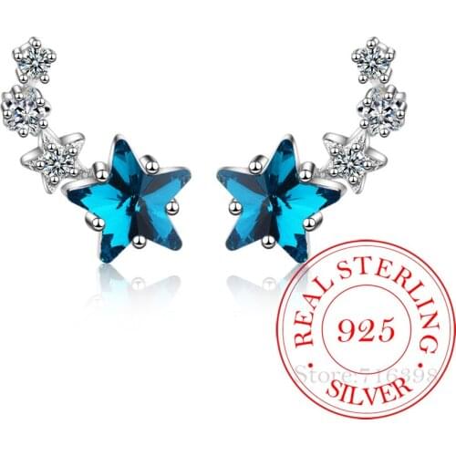 Fashion Blue Zirconia Star 925 Sterling Silver Stud Earrings For Women Sterling-silver-jewelry Cute Small Crystal Studs Earring