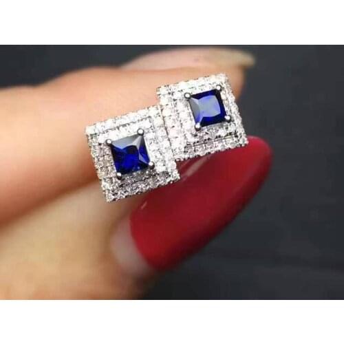 Real Natural Sapphire Earrings For Women Pure 925 Sterling Silver Fashion Jewelry Classic Women Earrings