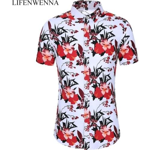 Plus Size M-7XL New Summer Mens Flower Shirt Fashion Printing Short Sleeve Shirts Men 2020 Casual Beach Hawaiian Shirt Male