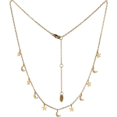 925 Sterling Silver Jewel Female Gold Moon Star Necklaces for Women 2019 Statement Accessories Christmas Birthday Party Gifts