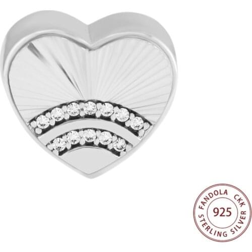 Fits Pandora Bracelet Charms 925 Sterling Silver Clear CZ Fan Of Love Heart Beads Women DIY Jewelry Gift Kralen Wholesale