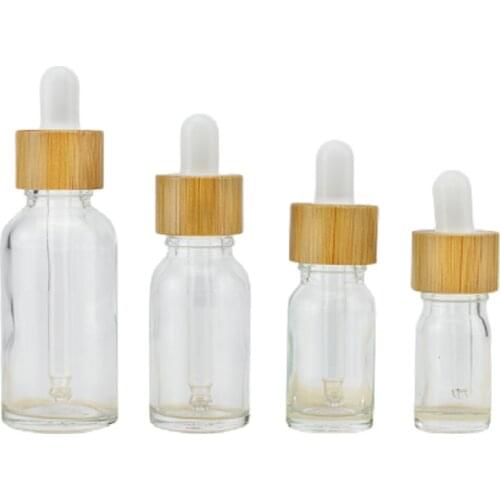 5ml10ml15ml20ml 30ml 50ml 100ml Empty Clear Glass Essential Oil Dropper Vials Bamboo Wood Lid Travel Packaging Refillable Bottle