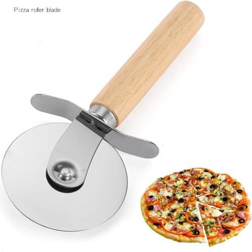 Pizza Knife Wooden handle Diameter 6.5CM Pizza Cutter Home Family Stainless Steel For Pizza Tools Kitchen Tools Pizza Wheels