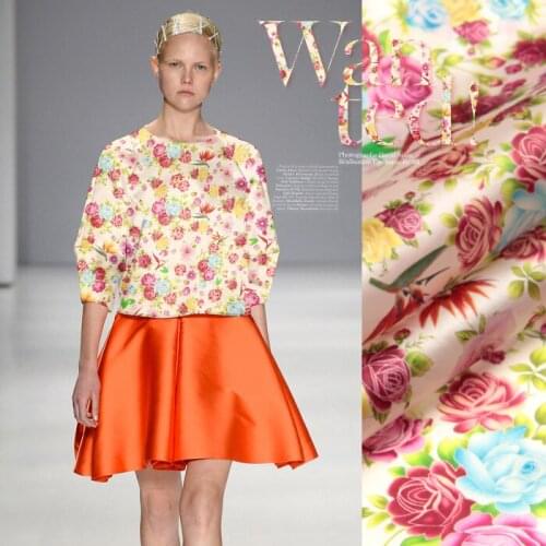 PRINT SILK ORGANZA SATIN FABRIC 135cm width 14momme Natural Silk Fabric Women Summer Dress DIY Patch Work