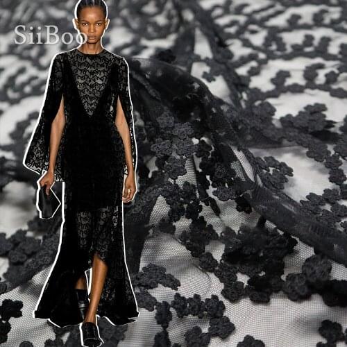 Siiboo embroidery tiny flowers mesh base lace fabric high graded french elegant style for women evening dress tissu sp6517