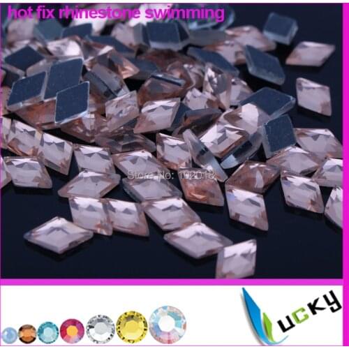 2014 new design crystal hot fix rhinestones swimming!288pcs 8x13mm diamond shape lt peach color iron-on strass for transfers
