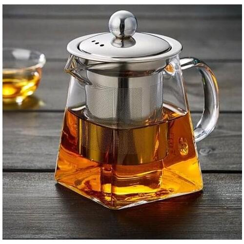 Heat Resistant Glass Stainless Steel Filter Tea Pot Square Flower Teapot High Temperature Resistant Glass Tea Set Irregular