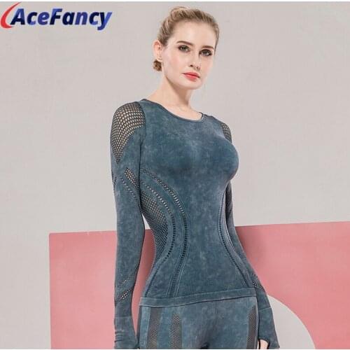 Acefancy Women Seamless Long Sleeve Crop Top Stretchy Seamless Long Sleeve Crop Top Women Elastic Fitness Yoga Crop Top T8805