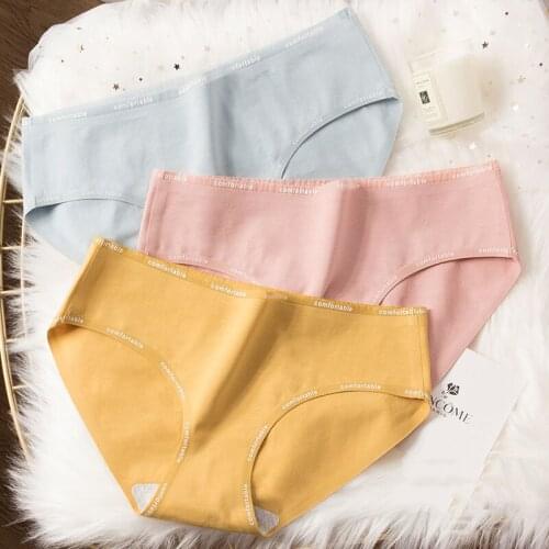 Wasteheart Women Fashion Yellow Gray Cotton Low Waist Panties Underwear Lingerie Briefs 3 Pieces Underpants 3 PCS Briefs M L