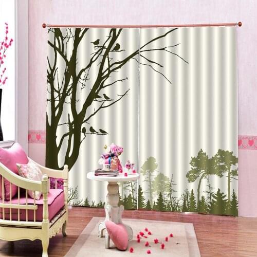 Custom Birds Shower Curtain Silhouette of Animal in Foggy Forest Animals in Nature Themed Cartoon Dusk Blackout Drapes