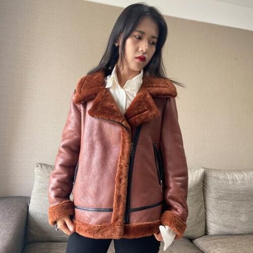 Sheepskin Coat Women Real Fur Jacket Shearling Coats 2021 New Casual Biker Jacket