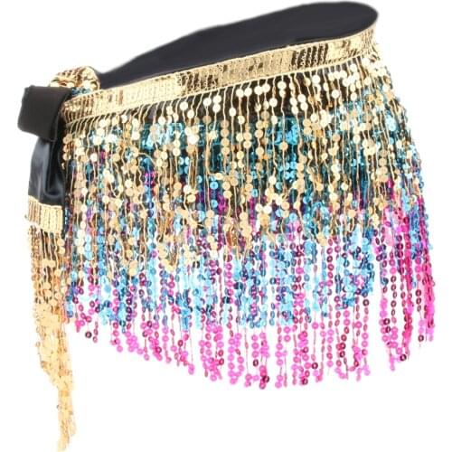 Womens Sequins Tassel Belly Dance Hip Scarf Hip Skirt Waist Chain Stage Wear