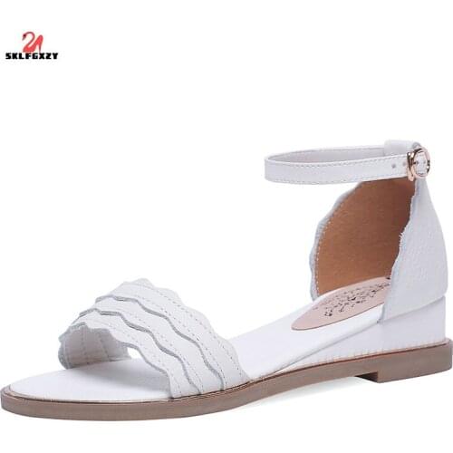 SKLFGXZY New Arrivals Summer 2021 Women Sandals Fashion Genuine Leather Womens Shoes Outdoor The Beach Cowhide Fashion Sandals