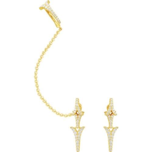 SOELLE Fashion Rock Style 925 Sterling Silver Gold Color Asymmetric Dragon Tail Ear Bone Cuff Cubic Zirconia Earrings for Women