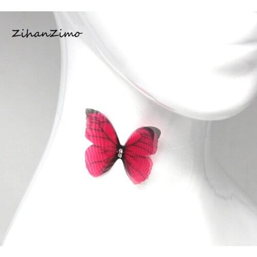 Fashion Butterfly Necklace Stereo Crystal Yarn Butterfly Invisible Silk Wire Short Necklace Women Fashion Jewelry Accessories