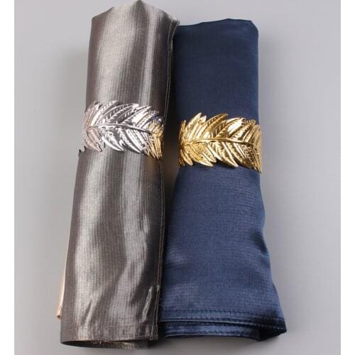 12pcs Hotel banquet western feather napkin ring Creative fashion diamond leaf napkin buckle Simple model paper towel ring