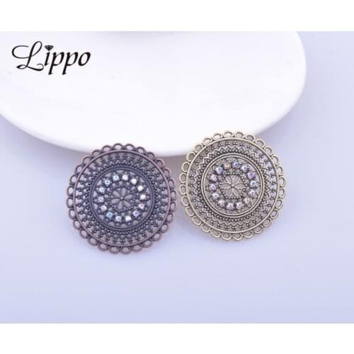 12pcs Zinc Alloy Antique Brass Earring Connector Rhinestone Antique Copper Round Jewlry Pendant Making