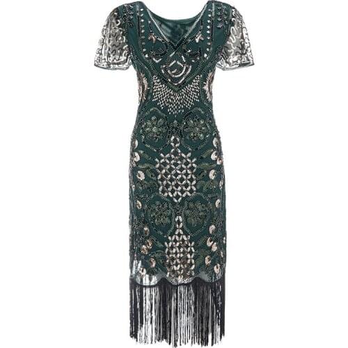 2019 Newest 1920s Flapper Roaring Plus Size 20s Great Gatsby Fringed Sequin Beaded Lady Dress