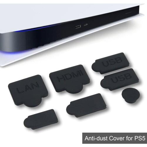 New 7pcs Black Silicone Dust Plugs Set USB HDMI Interface Anti-dust Cover Dustproof Plug For PS5 Game Console Accessories Parts