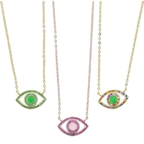 Stock Clearance Gold Color Top Quality Green Red Rainbow Colorful Turkish Lucky Evil Eye Pendant Necklace