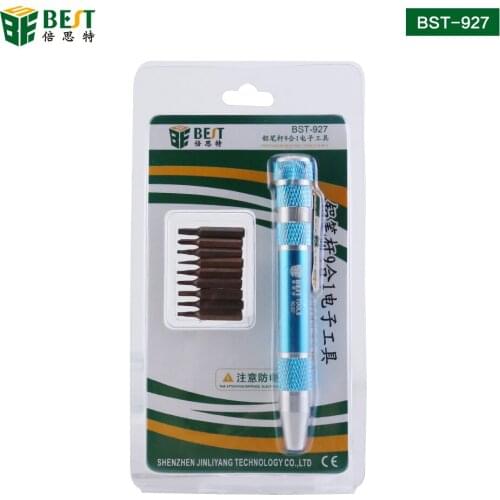 BST-927 9 in 1 Mini Screwdriver Pen Set Aluminum Alloy Handle S2 Screw Bits