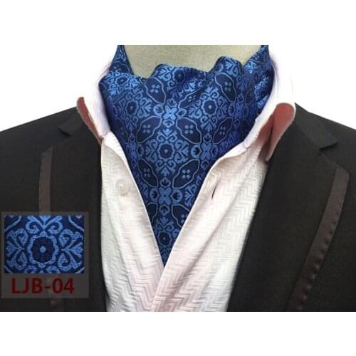 New Design Mens Ascot Fashion Blue Floral Pattern Cravat Tie for Man