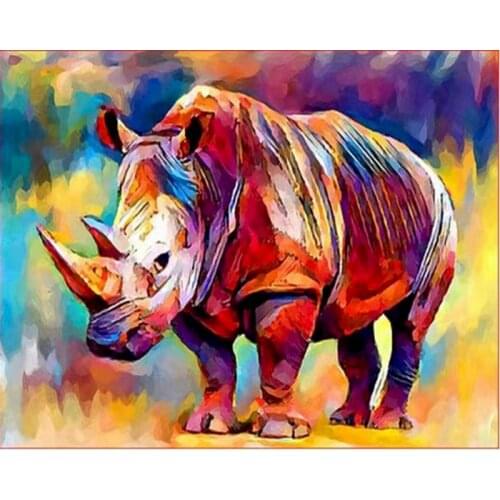 GATYZTORY DIY Painting By Numbers rhinoceros and Cattle Animals HandPainted Oil Painting Drawing On Canvas Unique Gift Home Deco