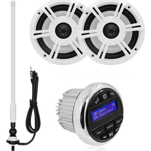 Marine Bluetooth Stereo Receiver Waterproof Boat Radio Audio DAB AM FM MP3 Player+6.5 Inch Marine Speakers+Antenna For RV Yacht