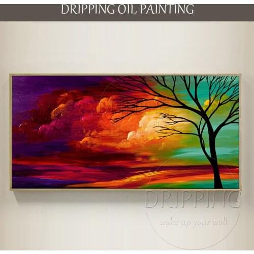 Skilled Painter Hand-painted High Quality Abstract Lonely Tree Oil Painting on Canvas Rich Colors Beautiful Landscape Painting