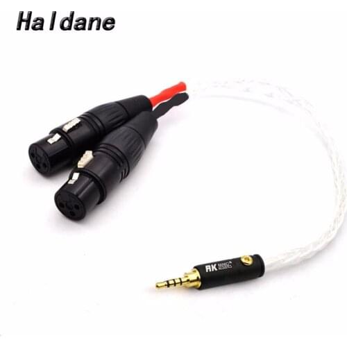 Free Shipping Haldane 8 Cores Silver Plated 2.5mm TRRS Balanced to 2x 3pin XLR Female Audio Adapter Cable for AK240 AK380 AK320