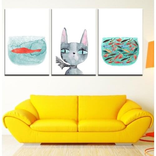Canvas Painting fish modern minimalist 3 Pieces Wall Art Painting Modular Wallpapers Poster Print for Childrens room Home Decor