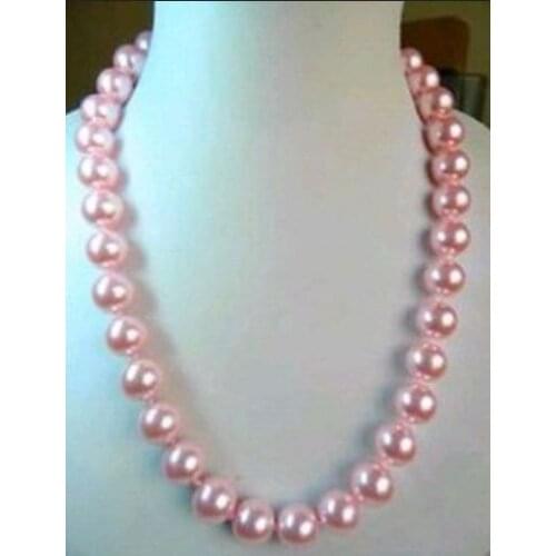Beautiful 8mm pink sea shell Pearl Necklace 18"
