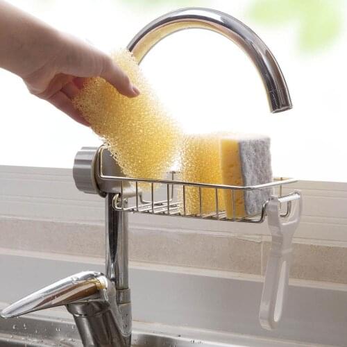 Stainless Steel Kitchen Sink Organizer Drying Rack Sink Caddy Sponge Holder Dish Cloth Rag Storage Rack Soap Draining Shelf