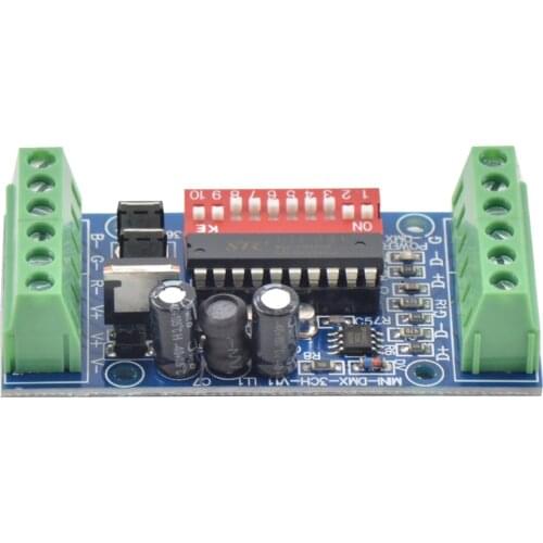 MINI-DMX-3CH-V1 DMX512 Decoder DC5V-24V 3CH 3 Channel RGB Dimmer Controller for RGB LED Strip Light / LED Lamp Module