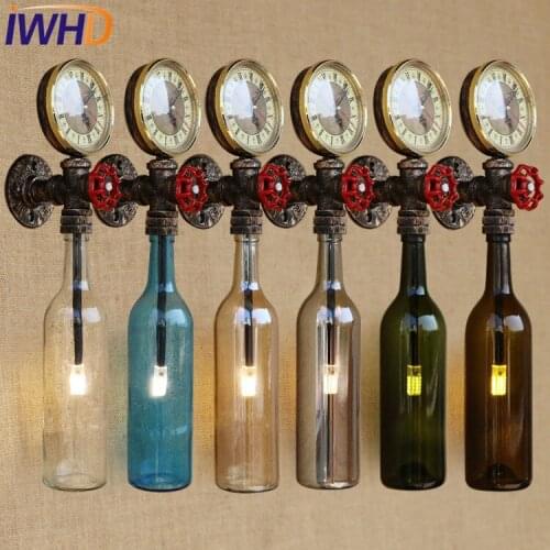 IWHD Loft Style Retro Iron Glass Bottle Water Pipe Wall Lamp Sconce Industrial Vintage LED Wall Light Fixtures Indoor Lighting