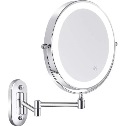 Wall Mounted Vanity Bathroom Bath Makeup Mirror with LED Swivel Folding Lighted 1X/5X Magnification Cosmetic Mirror