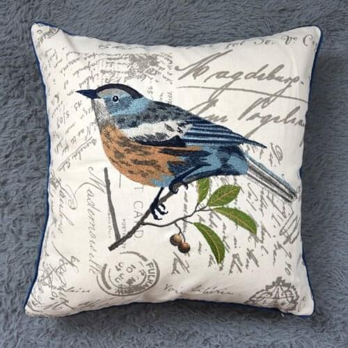 Home Decor Emboridered Cushion Cover Country bird Suqare Embroidery Pillow Cover 45x45cm