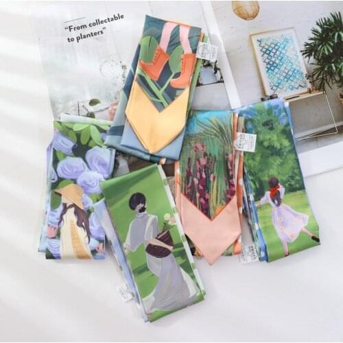 Summer New Silk Scarves Cartoon Characters Small Scarf French Hair Ribbons Narrow Slender Retro Small Ribbons