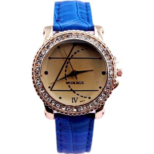 New designer watch geometry crystal dial lady elegance wristwatch 8 colors leather strap high quality quartz watch for women men