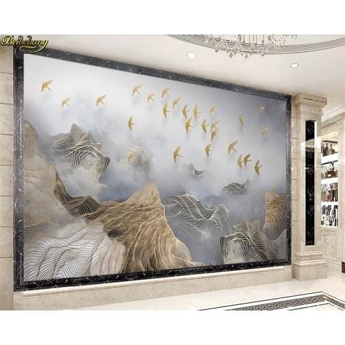 Beibehang Custom Photo Wallpaper Mural 3d Landscape Landscape Gold Lines Birds TV Background Wall wall papers home decor