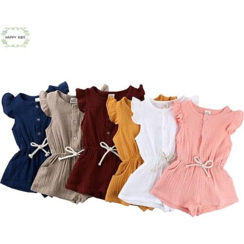 DY572 Flare Sleeve Solid elastic Waist Romper Jumpsuit One-Pieces Summer Baby Girl Rompers Newborn Baby Clothes Toddler