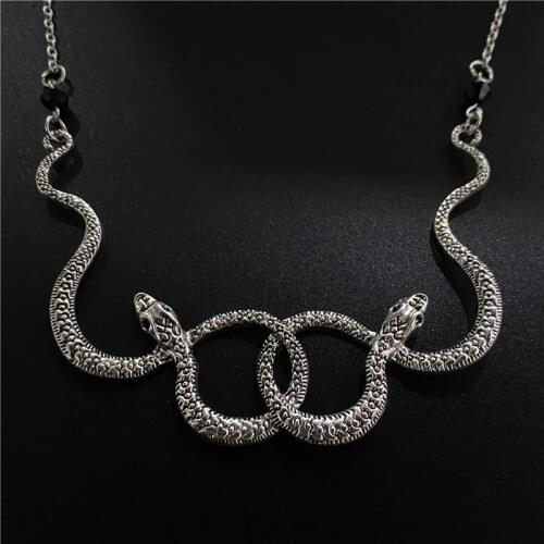 Tangled Double Snake Crystal Necklace Gothic Witch Jewelry Fashion Woman Girl Party Gift