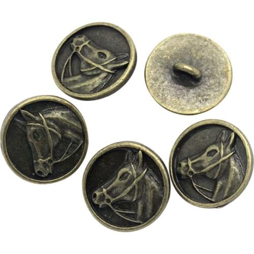 20PCs Zinc alloy Buttons Horse Head Carved Round Bronze Tone 15mm( 5/8 inch)Dia