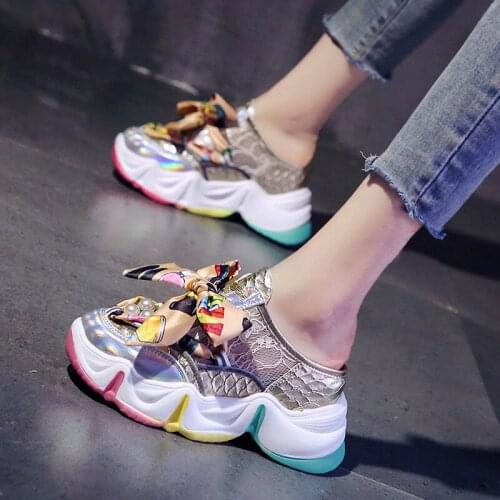 Summer Women Slippers 2021 Thick Sole Dad Shoes Casual High Platform Shoes Comfortable Leisure Cutout Sandal Sneakers Woman 8CM