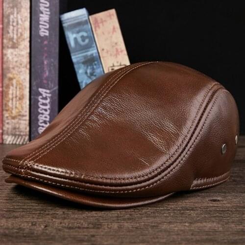 XdanqinX natural cowhide leather hat mens genuine leather berets fashion brand caps winter warm men leather cap earmuffs hats