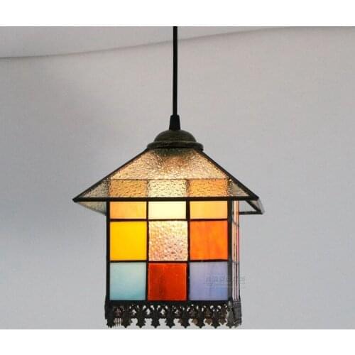 Modern Tiffany Baroque Stained Glass Suspended Luminaire E27 Led Iron Chain Pendant Light Lamp For Home Parlor Dining Room