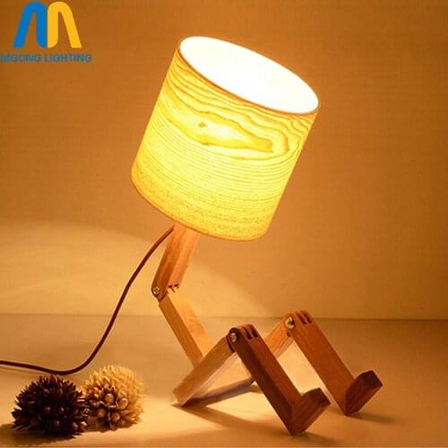 Modern wood robot table lamps for living room bedside bedroom switch led desk vintage lights e27 110v 220v for decor